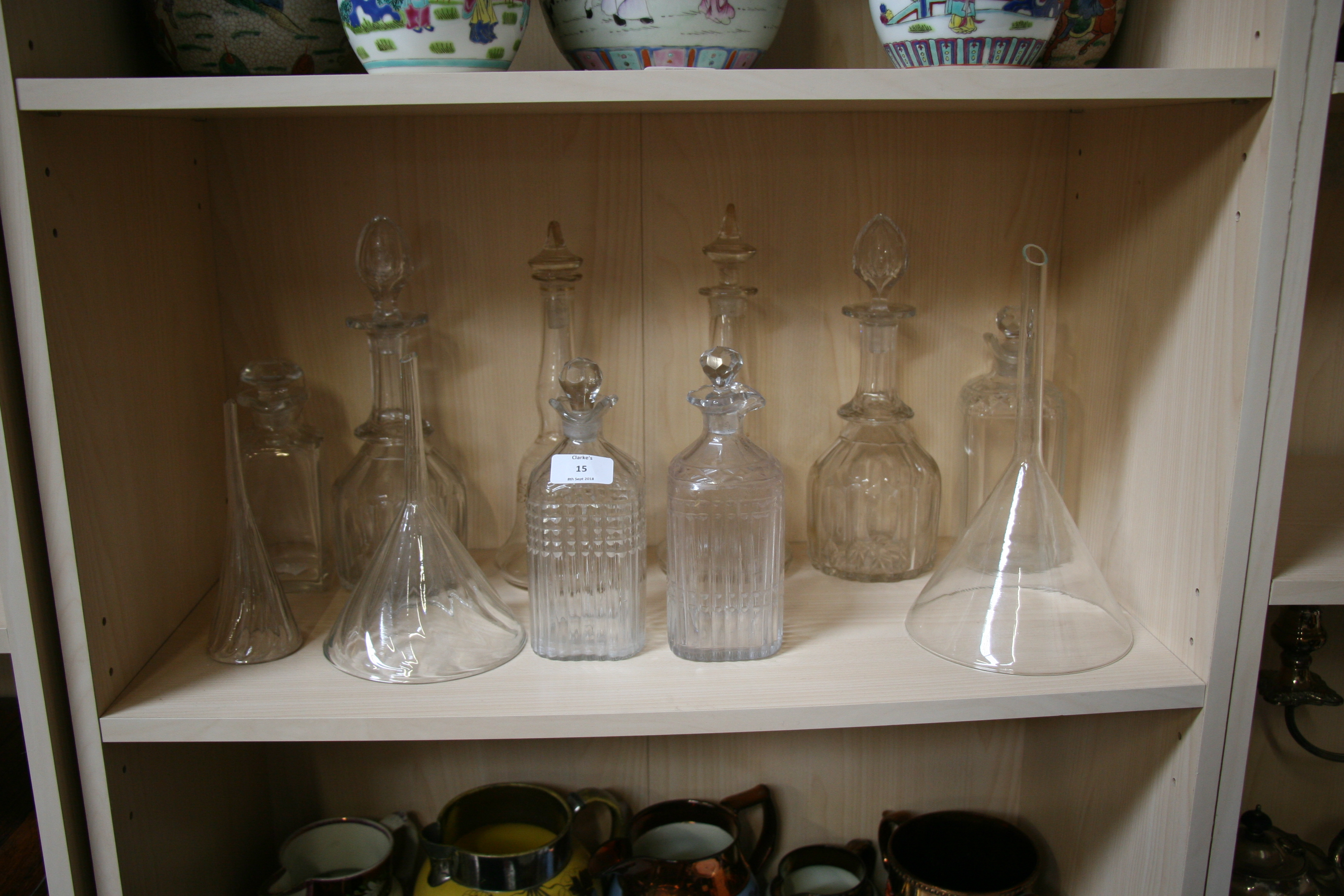 A pair of Victorian mallet shaped decanters, 27cms (10.5ins) high; a quantity of other decanters and - Image 4 of 8