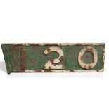 A cast iron railway line marker 'I20', 54cms (21.75ins) long.