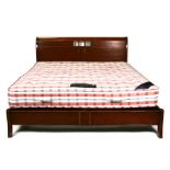 A modern mahogany king size sleigh bed and Support-A-Paedic mattress.