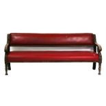A late 19th century country house mahogany framed hall bench with upholstered seat and back, on