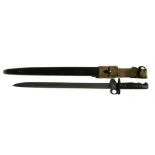 A very clean example of the 1907 pattern Enfield bayonet in its leather scabbard with canvas frog.
