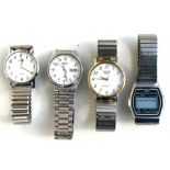 Four gentleman's wristwatches including a Timex Digital.