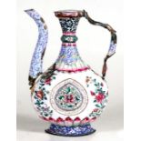 An 18th century Chinese for the Islamic market enamelled ewer decorated with flowers on a white