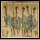 Duba - a Batik picture depicting a group of guinea fowl, 83 by 83cms (32.75 by 32.75ins).Condition