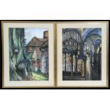 20th century School - Interior of a Church - monogrammed lower right, pastel, 41 by 57cms (16 by