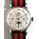 A gentleman's stainless steel cased Universal Geneve triple calendar & moon phase wristwatch, the