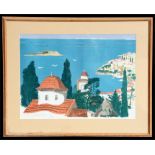Paul Hogarth (1917-2001) - View of Skiathos - signed limited edition print 13/200, framed &