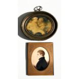 A 19th century portrait miniature depicting a young gentleman, 6 by 8cms (2.3 by 3.2ins); together