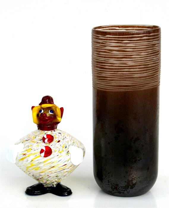 A Murano Art Glass clown; together with an Art Glass vase (2).