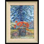 20th century School - Garden Scene with Flowers in a Plant Pot - oil on board, framed, 23 by