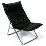 A modern design black leather effect & chrome folding easy chair.