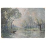 Joseph Bonello (Maltese 1878-?) - Impressionist Figure in a Boat on a Tree Lined River - signed