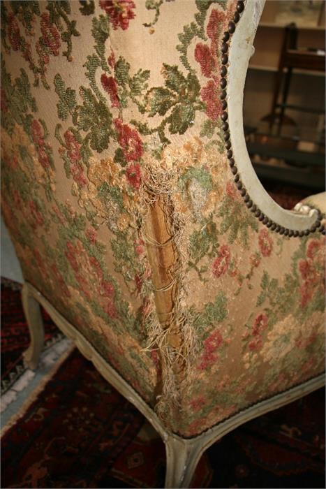 A French carved and distressed painted upholstered armchair. Condition Report It has been re- - Image 7 of 8