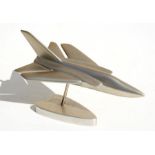 A metal model of the Panavia Tornado jet aircraft mounted on a metal base. Overall length 28cms (