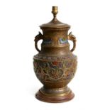 A Chinese cloisonne vase form table lamp, 36cms (14ins) high.