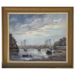Charles Smith (Modern British) - View of Kew Bridge - signed & dated '78 lower left, oil on board,
