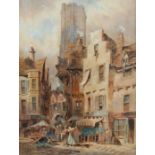 W Allen - Continental Street Scene - signed lower right, watercolour, framed & glazed, 37 by