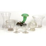 A pair of 18th century cut glass salts; a gilded green glass cornucopia; and other items.