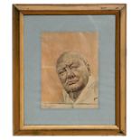 Graham Sutherland - Portrait of Winston Churchill - print, framed & glazed, 20 by 28cms (8 by