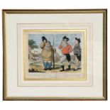 R Newton, an 18th century hand coloured engraving - Lawyers & Countrymen - framed & glazed, 25 by