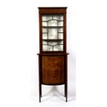 An Edwardian mahogany and satinwood inlaid display cabinet with single glazed door above a bow