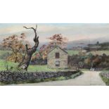 H Kingsley (1914-1998) - Stone Cottage with Dead Tree in the Foreground, signed & dated '57 lower