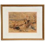 Manner of Myles Birkett Foster - Young ladies Haymaking - watercolour, framed & glazed, 34 by