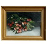 Victorian School - Still Life of Cherries - oil on canvas, framed & glazed, 35 by 25cms (13.25 by
