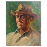 N Dawson - Portrait of a Man Wearing a Hat - signed lower right, oil on board, unframed, 30.5 by