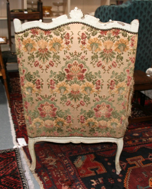 A French carved and distressed painted upholstered armchair. Condition Report It has been re- - Image 5 of 8