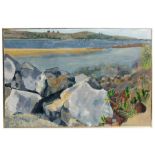 Patricia Bullen (20th century) - Rocky Coastal Scene - signed lower right, oil on board, framed,