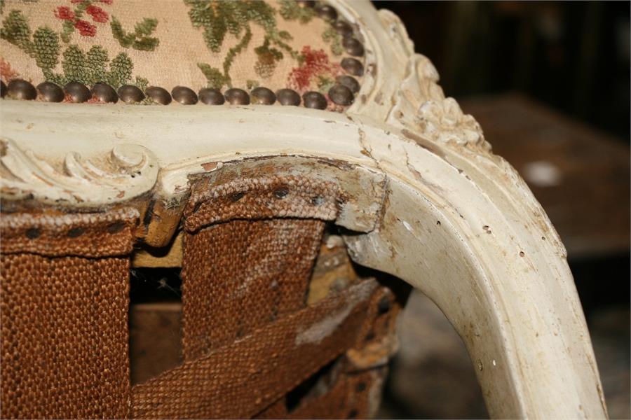 A French carved and distressed painted upholstered armchair. Condition Report It has been re- - Image 2 of 8