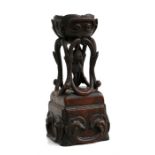 An early Victorian carved wood candle stand, the Chinese influenced bowl on scrolling branch