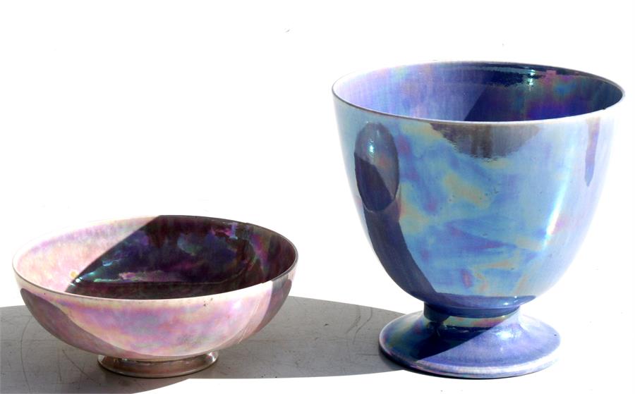 A Ruskin Pottery high fired lustre bowl; together with a similar vase, the bowl 15cms (6ins)