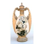 A Royal Vienna porcelain two-handled vase decorated with roses, 40cms (15.75ins) high (a/f).