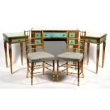 An Italian gilt wood & turquoise painted bedroom suite comprising a dressing table, two bedside