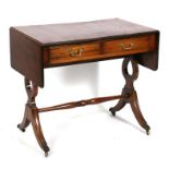 A mahogany sofa table with two frieze drawers, on splayed supports joined by a stretcher, 87cms (