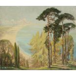 Continental School - Mediterranean Beach Scene with Trees in the Foreground - indistinctly signed
