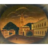 Russian School - Bell Tower with a Figure - oil on canvas, label to verso, 71 by 60cms (20 by 23.