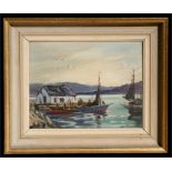 Joseph Giunta - Canadian Harbour Scene - signed lower right, label to verso, oil on board, framed,