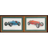 A pair of motor racing prints, 1934 Alfa Romeo and 1934 Grand Prix Bugatti, framed & glazed, 47 by