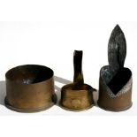 A trench art matchbox holder and combined ashtray in the form of an officers cap made from a 1917