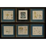 A group of six 19th century engraving depicting scientific instruments, framed & glazed, 18 by 17cms