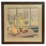 Mid 20th century School - Still Life with Vases & Fruit - watercolour, framed & glazed, 52 by