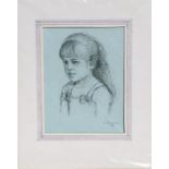 Dorothy Sims Williams - Portrait Study of a Young Girl - chalk, mounted but unframed, 24 by 32cms (