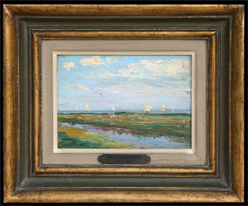 Vassilis Magiassis (Greek 1880-1926) - Impressionist Seascape with Yachts - signed lower left, oil