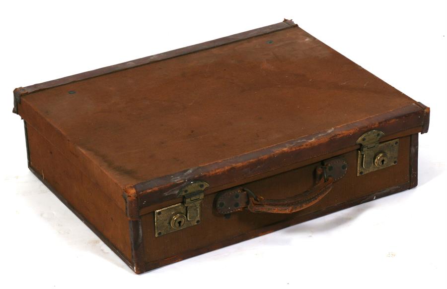 A canvas & leather cartridge case, 53cms (20.75ins) wide.