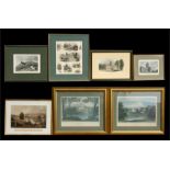 A group of 18th and 19th century hand coloured engravings including hunting scenes.