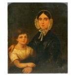 Early 19th century school, portait of mother and child, oil on canvas, unframed. 63.5cm by 77cm (