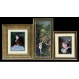 Email de Limoges - three framed enamel plaques by Camille Faure, to include two portraits and a